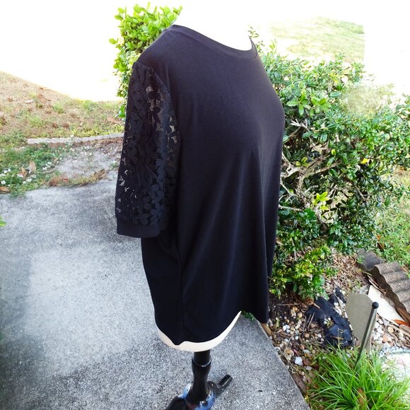 CeCe Black Knit Top with Lace Short Sleeves 1X NWT - Picture 5 of 11
